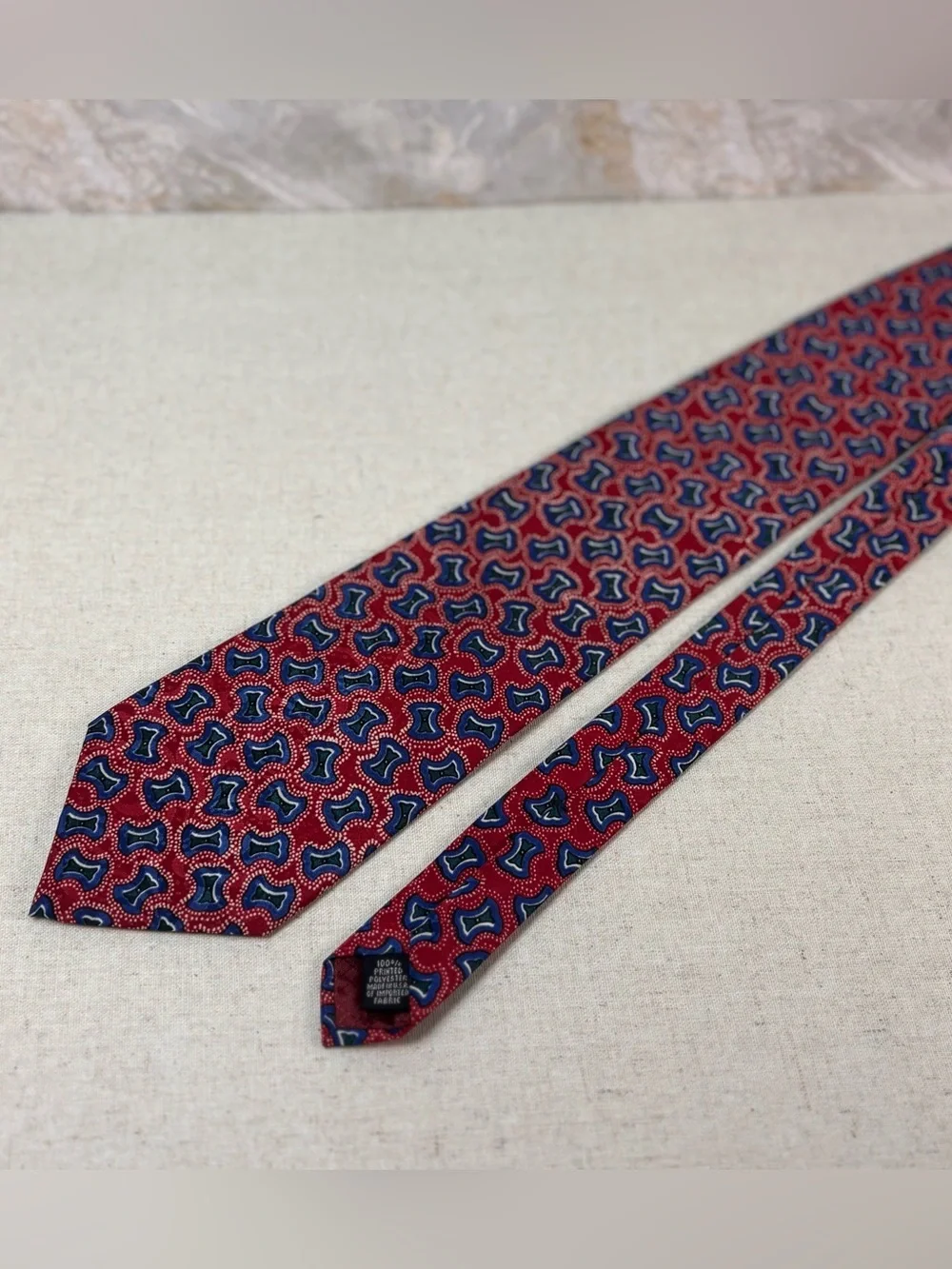Christian Dior Monsieur Vintage Red Geometric Designer Neck Tie USA